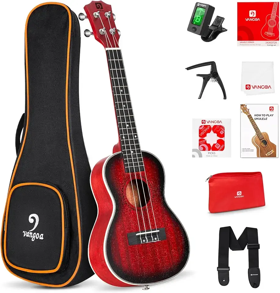 Vangoa Ukulele for Beginners, 23 Inch Ukulele Kit Mahogany Bundle Concert Ukulele Professional Hawaiian Starter Uke Kit with Gig Bag, Red