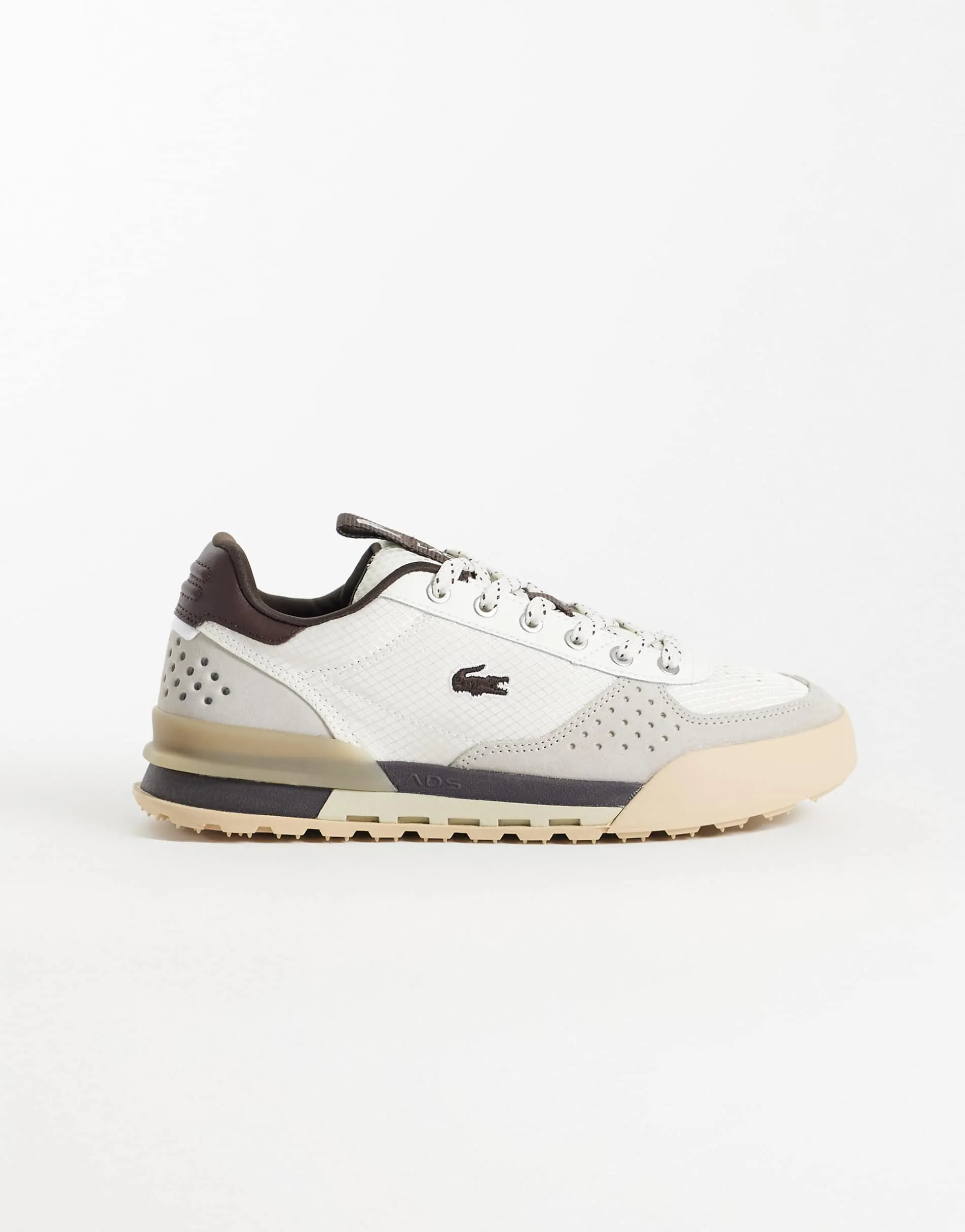 Lacoste slam break trainer in cream and dark brown