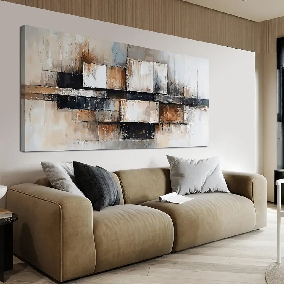 Modern Abstract Geometric Oversized Wall Art Decor For Living Room Modern Abstract Beige And Black Wall Art Geometric Decorations Prints Wall Art For Bedroom And Office Wall Decor 29 X 58 Inch