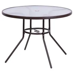 Tavolo tondo 100 cm in acciaio al carbonio e vetro, marrone, Esté