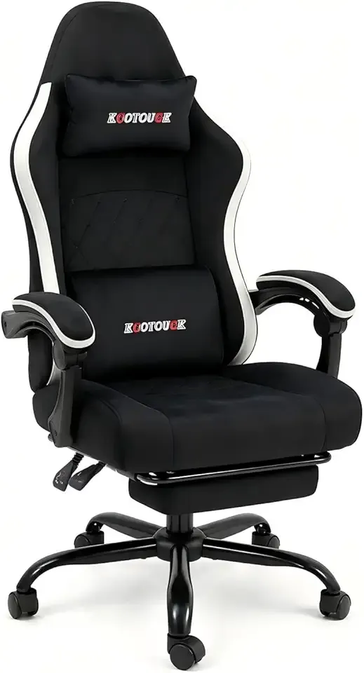 Fabric Gaming Chair, Video Game Chair with Footrest and Lumbar Support, Adjustable Height Home Desk Office Chair, Ergonomic Comfort Gamer Chair with High Back, Black