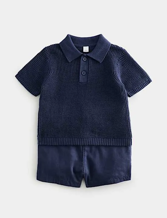 2 Piece Knitted Polo Shirt and Chino Shorts (0-5 Yrs)