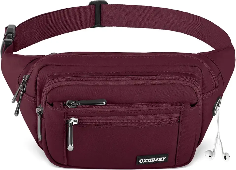 Fanny Packs For Women & Men Waist Pack Hip Bum Bag with Multi-Pockets Large Capacity Waterproof Casual Bum Bag for Disney Traveling Casual Cycling Running Hiking (Wine Red)