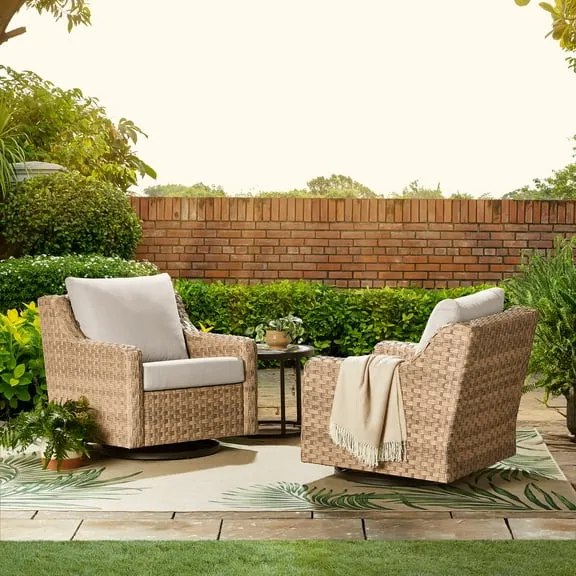 Better Homes & Gardens River Oaks Outdoor Swivel Gliders with Patio Covers, Set of 2, Natural