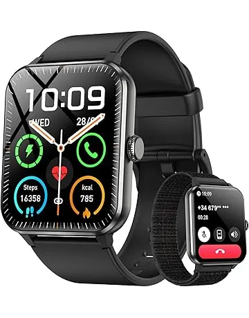 Blackview 2025 Smart Watch (Answer/Make Calls), Fitness Watch for Men and Women with Heart Rate/SpO2/Sleep Monitor/2 Straps, 100+ Sports Modes, IP68 Waterproof Activity Tracker for Android/iPhone