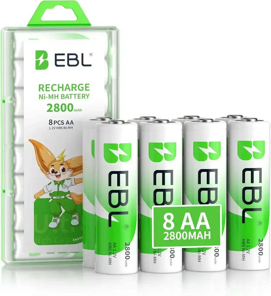 EBL Pack of 8 AA Batteries 2800mAh High Capacity Precharged Ni-MH AA Rechargeable Batteries