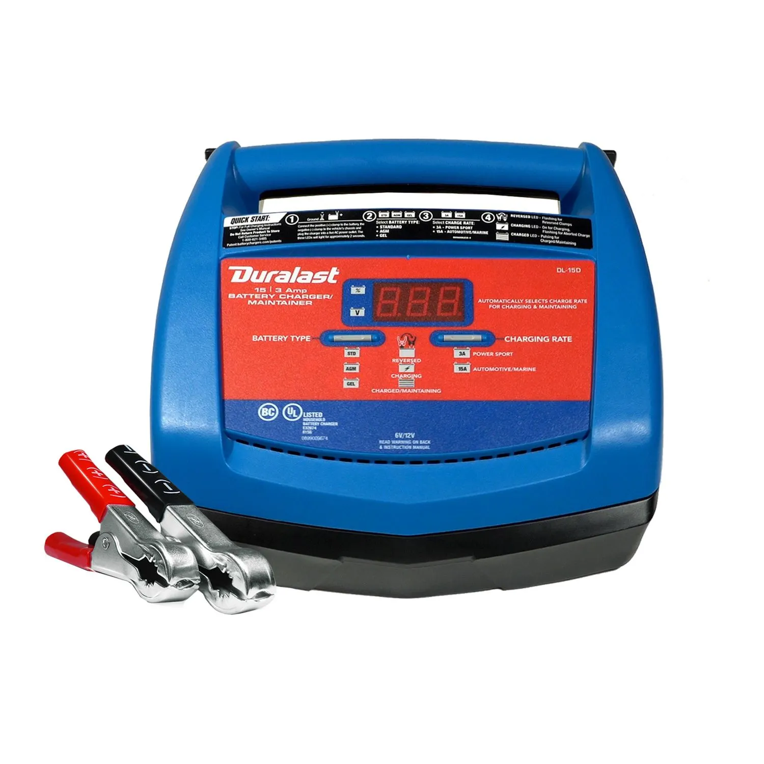 Cargador de Bateria Duralast de 15 Amps y 6 a 12 Volts DL-15D