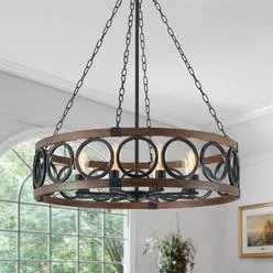 XINGQI 8 Lights Modern Farmhouse Chandelier Black 32.3" Large Drum Light Fixture Rus...