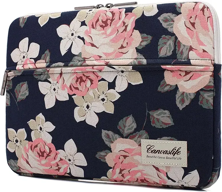 Canvaslife White Rose Laptop Sleeve 15 Inch 15 Case and 15.6 Laptop Bag