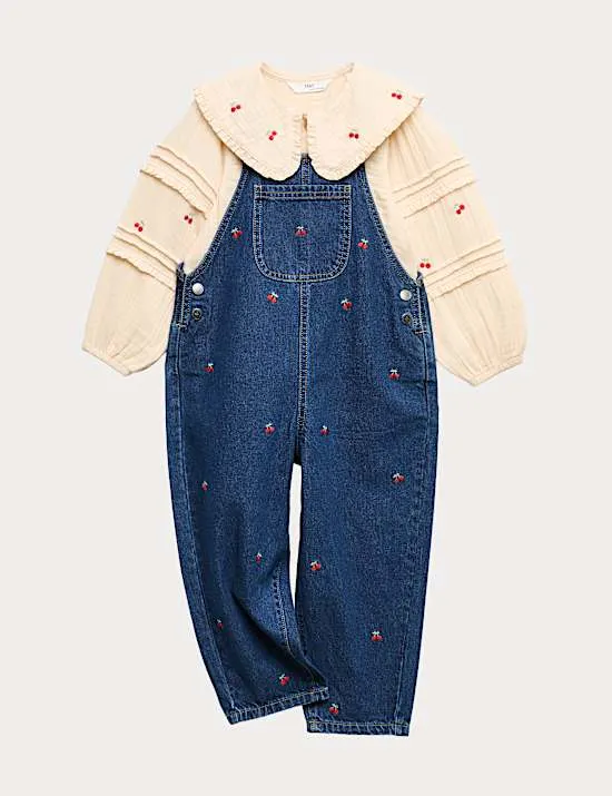 Cotton Rich Embroidered Dungaree Outfit (2-10 Yrs)