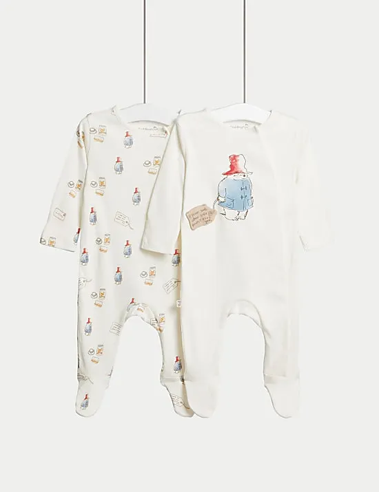 2pk Pure Cotton Paddington™ Sleepsuits (7lbs-1 Yrs)