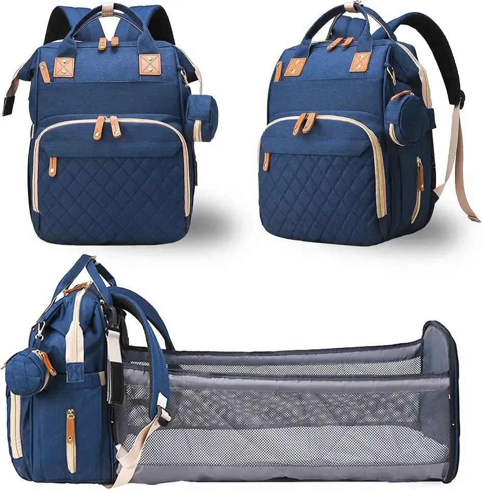 Diaper Bag with Changing Station, Waterproof 3 in 1 Diaper Backpack with Foldable Changing Pad, USB Charging Port, Large Travel Backpack for Mom & Dad, Baby essentials-Blue