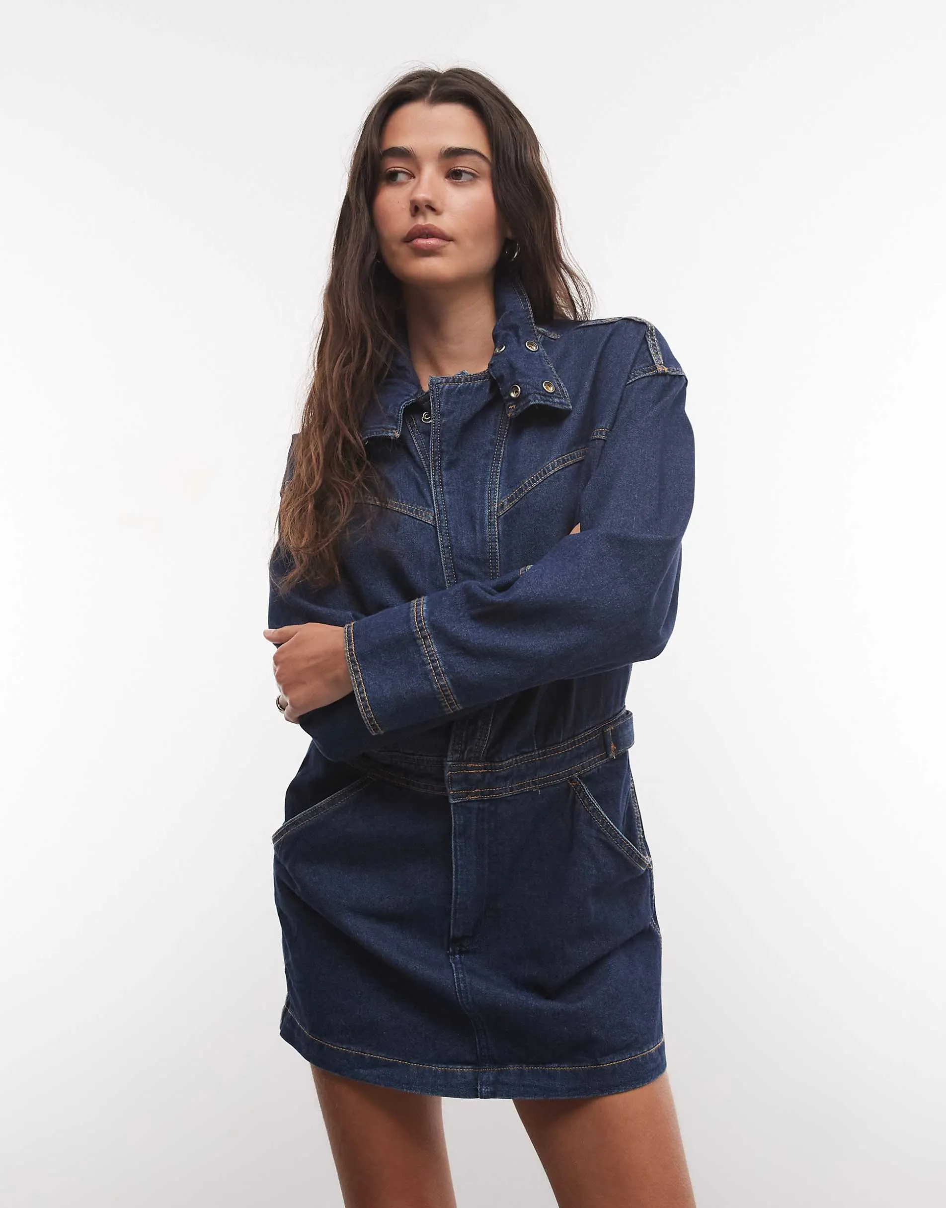 Wrangler moto denim dress in blue