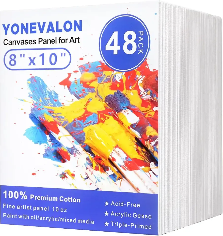 Canvases for Painting 48 Pack, 8x10 inch Blank Canvas Boards, Primed Acid-Free 100% Cotton Canvas Panels for Acrylic Oil Tempera Watercolor Paints, Art Supplies