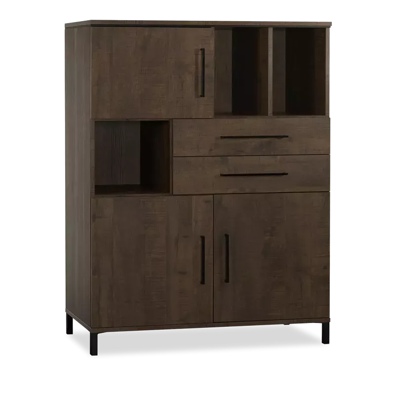 Wandkast Hudson - 120 cm - Lamulux Dark Mango - 3 deuren, 2 laden, 3 open vakken