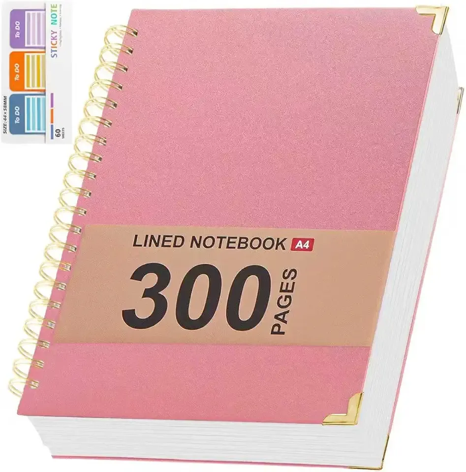 Lined Spiral Notebooks for Work, 300 Pages Leather 8.5 * 11 College Ruled journals for Writing, Hardcover Notebooks for Note Taking, Perfect for Office Home School Supplies(Pink)