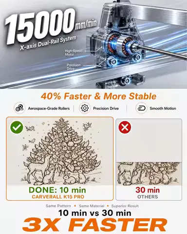 Carverall K15Pro 7W 12W CNC Laser Engraver Machine, Laser Cutter and Engraver for Wood Acrylic, Support Lightburn APP 300x200mm