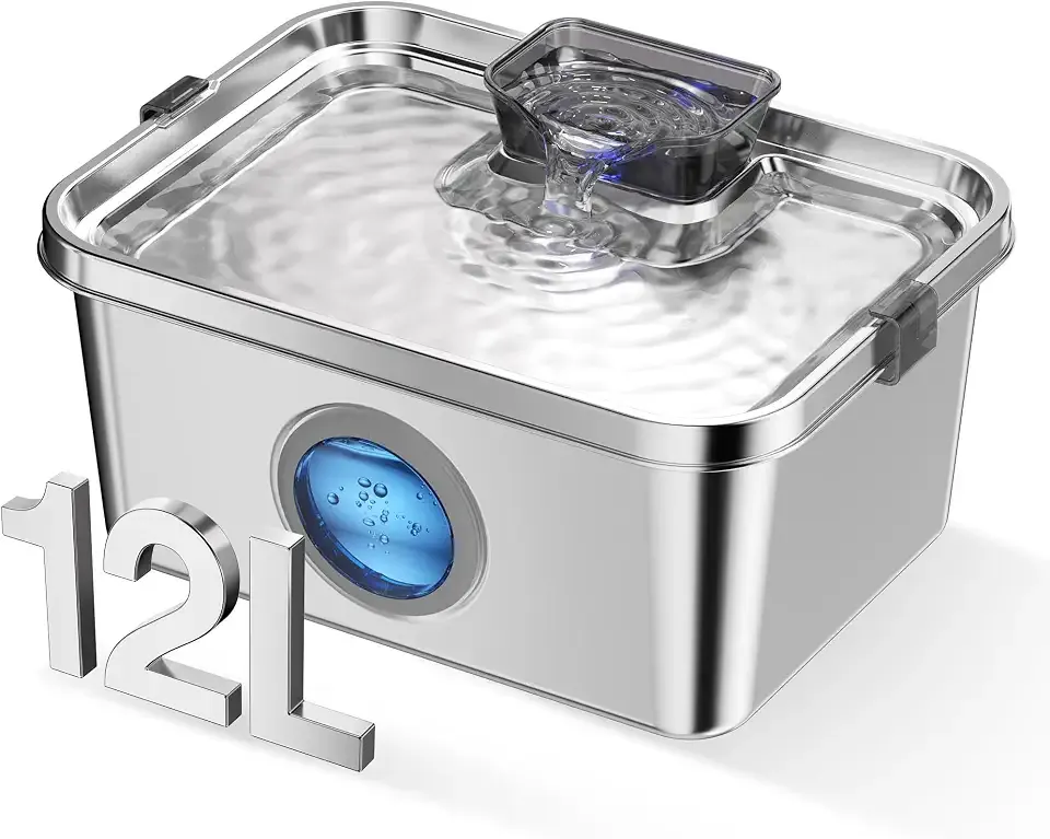 PETIMI Dog Water Fountain, 3 Gallons Stainless Steel Dog & Cat Water Fountain, Large Pet Water Fountain for Multiple Pets, Ultra Silent, Wide Mouth, Safety Lock, Smart Water Pump