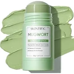 SKINTIFIC Mugwort Clay Stick Mask for Face, Redness Soothing & Breakout Control with Centella and Salicylic Acid, Gentle Exfoliating, Vegan Skincare, Wash-Off Facial Mud Mask