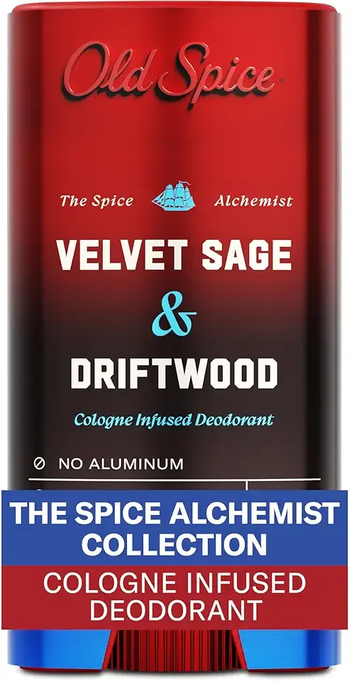Old Spice Aluminum Free Deodorant for Men, The Spice Alchemist Collection, 24/7 Cologne Infused Scent, No Trade Off Formula, Free of Parabens & Phthalates, Velvet Sage + Drift Wood Scent, 3.0 oz