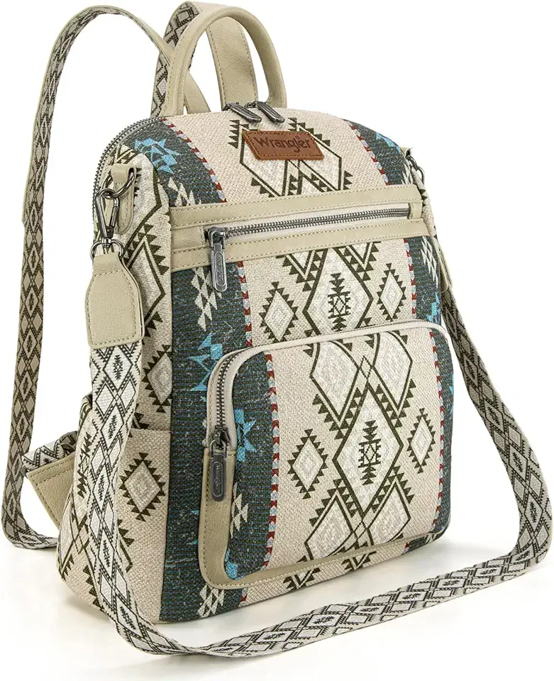 Wrangler Convertible Backpack Purse for Women Western Aztec Backpack Travel Bags WG213-9110TN