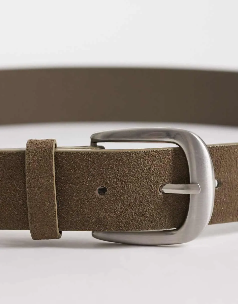 ASOS DESIGN real suede belt in khaki