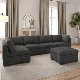 Thomasville Tisdale Modular Sectional 6-piece Dark Gray with Storage Ottoman