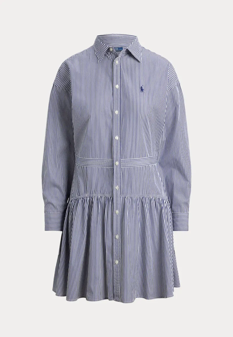 STRIPED COTTON POPLIN PANELED SHIRTDRESS - Skjortekjole - white/fall royal