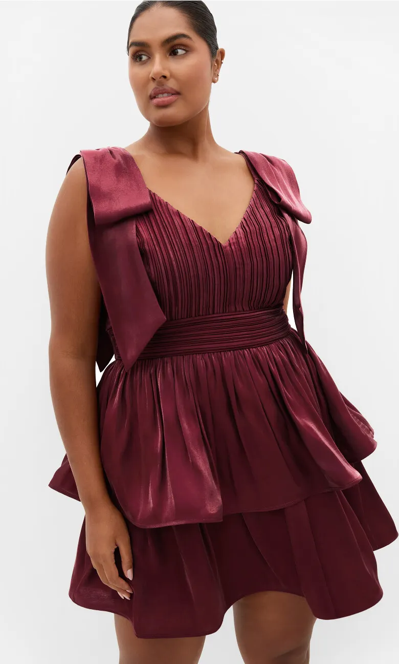 Betty Bow Mini Dress - dark cherry