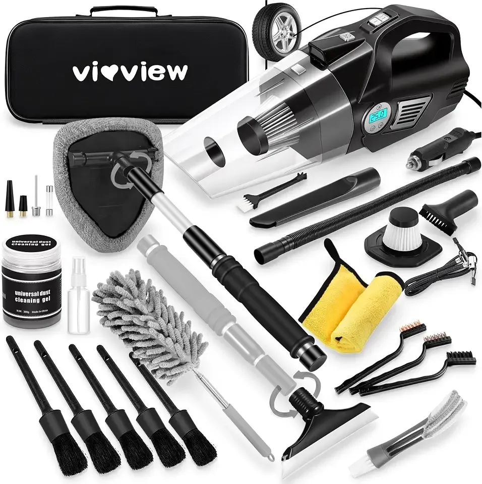 25Pcs Car Cleaning Kit, Interior Detailing Kit with 4in1 High Power Vacuum | Detailing Brush Set, 2-in-1 Windshield Cleaner, Interior & Exterior, Car Accessories, Gift for Men Women