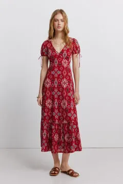 Vestido manga corta lazos
