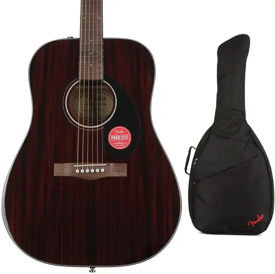 Fender CD-60S Mahogany 6-String Acoustic Guitar Bundle with Gig Bag - All-Mahogany Build, Walnut Fingerboard, Padded Case Included - Natural Finish