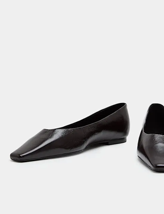 Leather Chisel Toe Ballet Pumps