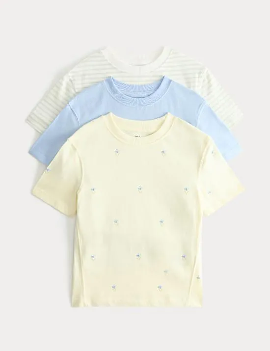 3 Pack Pure Cotton Floral T-Shirts (2-8 Yrs)