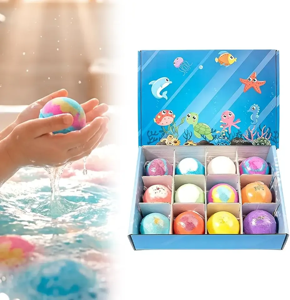 Ocean Toy Bath Salt Ball Sleeve Box Bath Bombs, 2026 New 12-Pack Bath Bombs with Surprise Spring Inside, Upgrade Easter Gifts Bubble Easter Basket Stuffers Easter Egg Fillers (Blue 12Pcs)