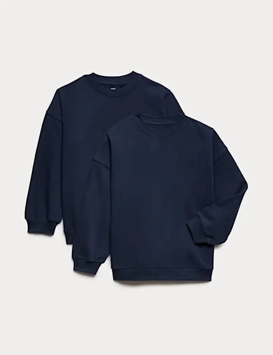 2 Pack Cotton Rich Plain Sweatshirts (6-16 Yrs)