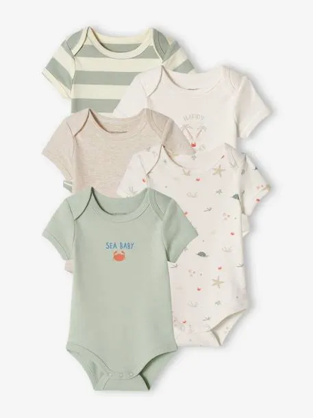 Lot de 5 bodies "plage" bébé emmanchure américaine - vert...