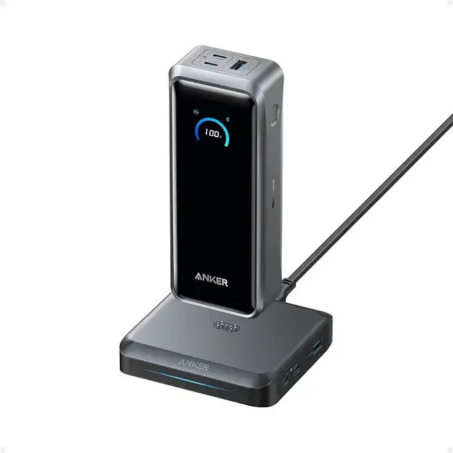 Anker Prime Power Bank and Charging Base, 26,250mAh 300W Max Portable Charger with Base for 6 Devices, Two-Way Charging, Flight-Approved, App Control, for Creators, MacBook, iPhone 17 Series, and More