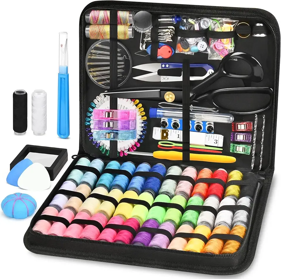SUTQIGUI Sewing Kit for Adults with Heavy Duty Fabric Scissors, 241 Pcs Newly Upgraded Hand Travel Sewing Kit Professional Needle and Thread Kit, Portable Sewing Supplies for Travel Home Beginners