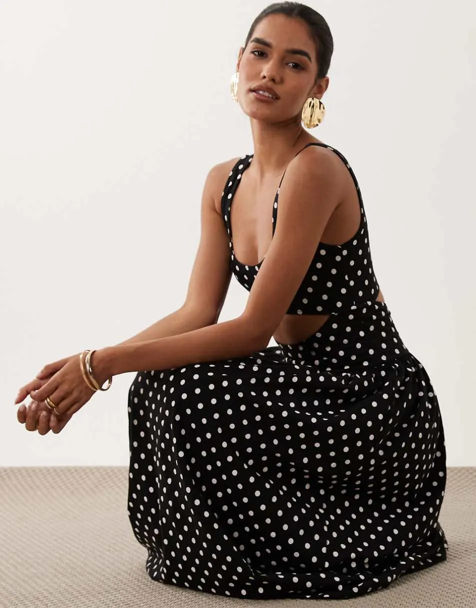ASOS DESIGN cut out detail midaxi dress in mono polka dot
