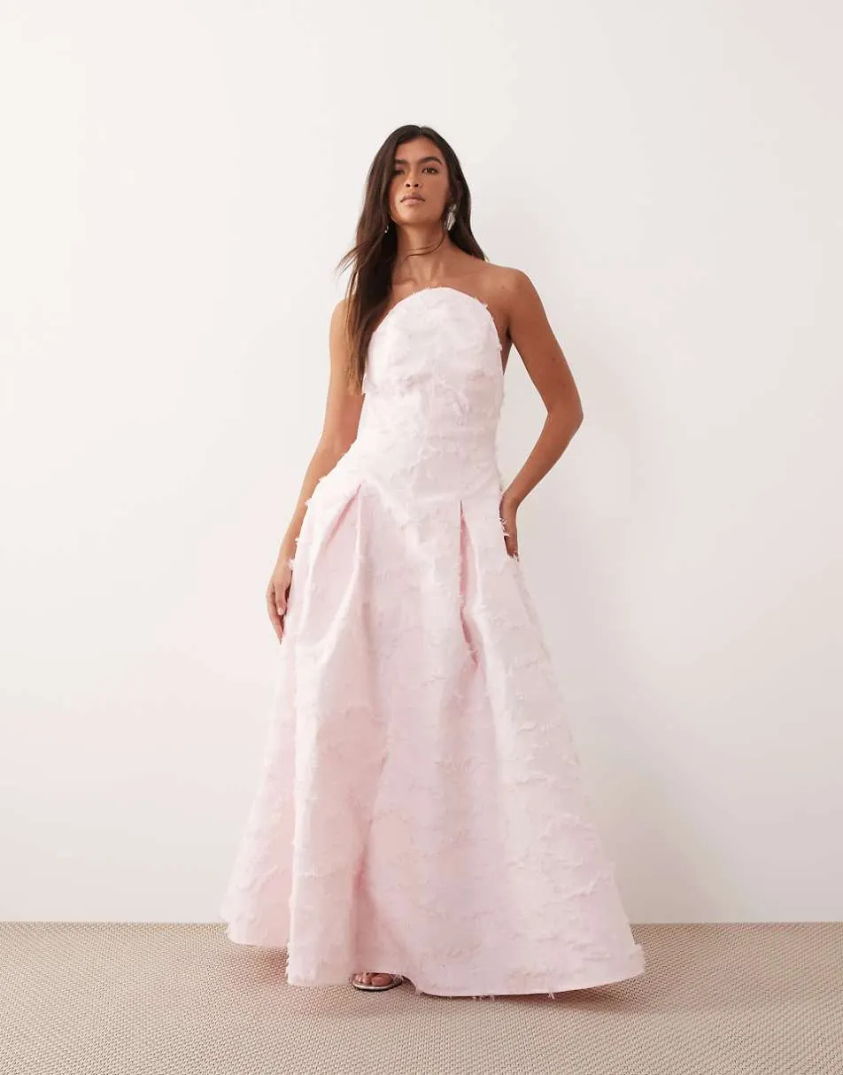 ARRANGE textured structured bandeau maxi dress in light pink