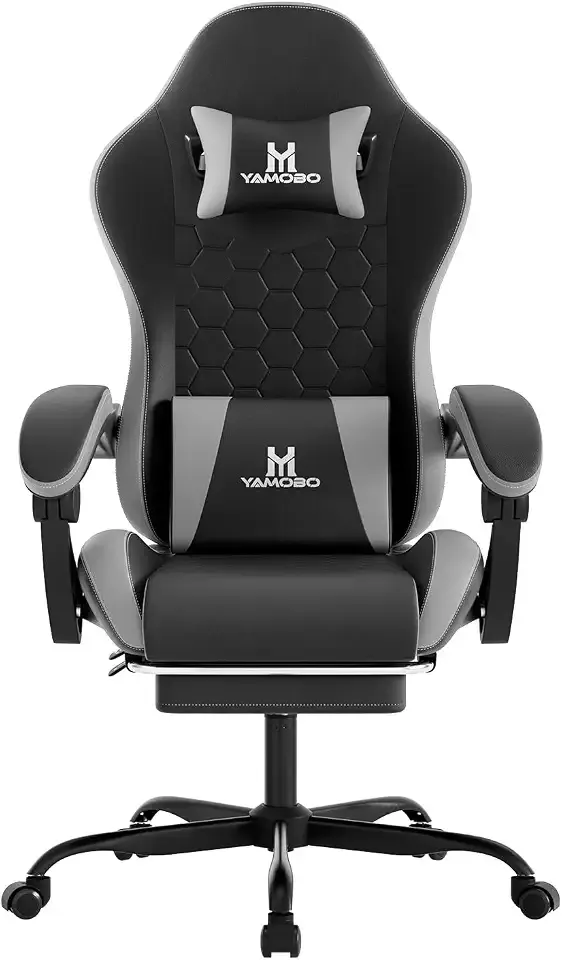 Gaming Chair, Computer Office Chair with Footrest, Adjustable Height & Backrest Gaming Chairs with Swivel for Adults, High Back PU Leather Ergonomic Chair with Lumbar Support, BlackGrey