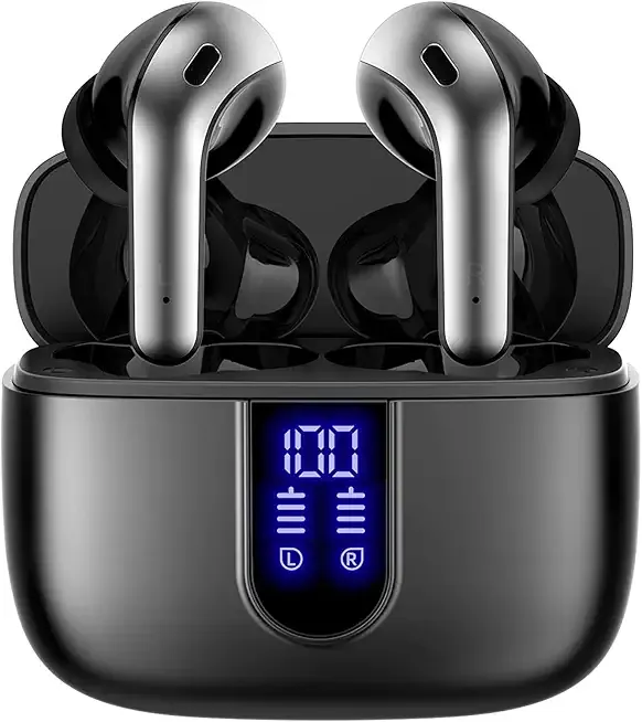 TAGRY Bluetooth Headphones True Wireless Earbuds 60H Playback LED Power Display Earphones with Wireless Charging Case IPX5 Waterproof in-Ear Ear buds with Mic for TV Smart Phone Laptop Computer Sports