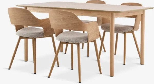 NORDENSKOV L160/240 naturel eiken + 4 HVIDING naturel eiken