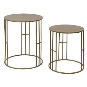 Set 2 tavolini soggiorno tondi impilabili, oro, Esté