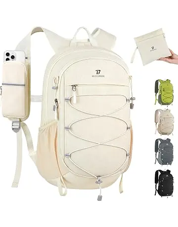 BECOJADDE Hiking Backpack 15L Small Backpack Packable Day pack Water Resistant Lightweight Travel Backpack for Women Men with Shoulder Strap Pockets for Hiking Camping Outdoor, Beige