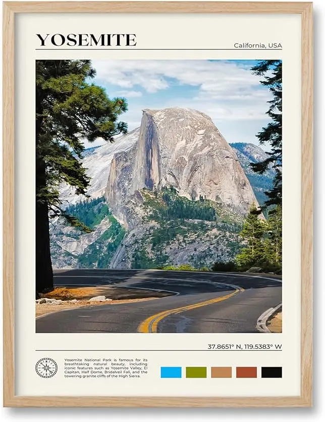 HesenDot Natural OAK Wood Yosemite National Park Framed Wall Art,12x16in Natural Scenery Canvas Wall Print,Classic Urban Landmark…