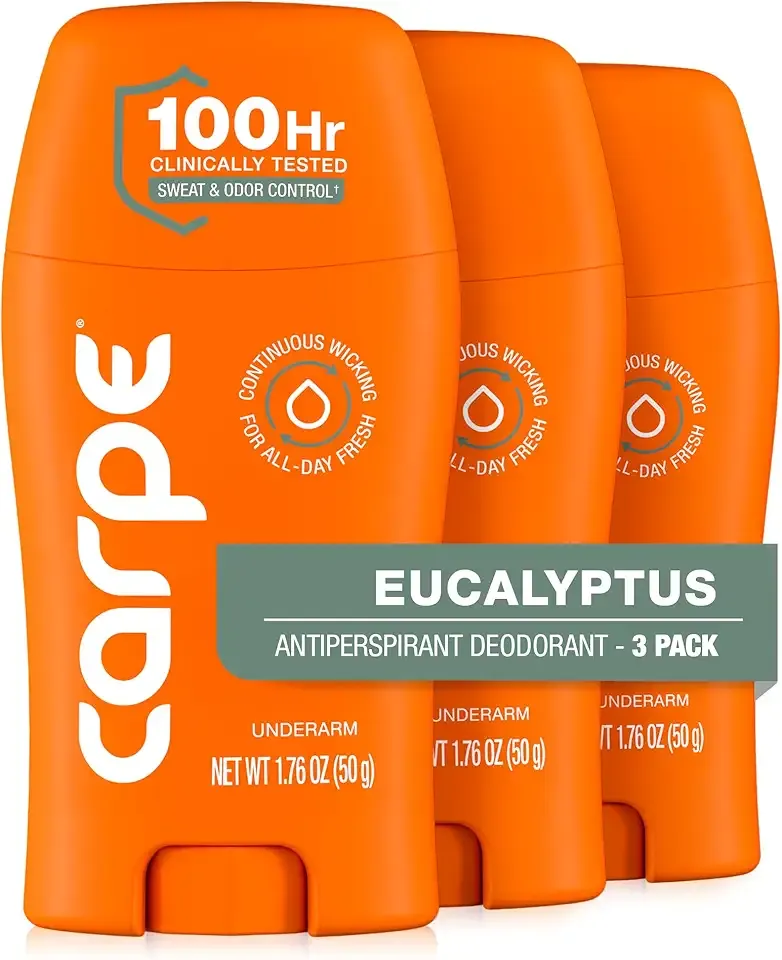 Carpe Underarm Antiperspirant Deodorant for Women and Men - Antiperspirant Deodorant for Stinky, Sweaty Armpits - 100 Hour Sweat & Odor Control - Clinical Strength - Eucalyptus - 3 Pack