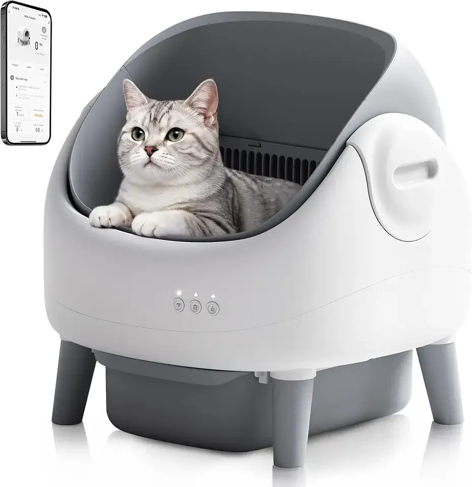 Self Cleaning Cat Litter Box, Open-Top Automatic Cat Litter Box with App Control, Large Capacity for Multiple Cats, Dual Safety Sensors, Easy Setup, Replaceable Waste Liners