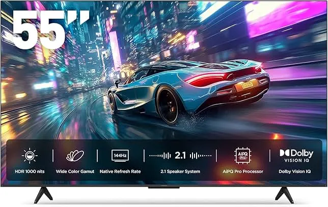 iFFALCON 55" 4K MiniLED Smart TV | PS5 & Xbox Ready, 4X HDMI 2.1 | Hotel, Home & Office Use | 144Hz VRR 240Hz, Dolby Vision Gaming, Dolby Atmos, IMAX Enhanced, Google TV, Alexa | 55U85